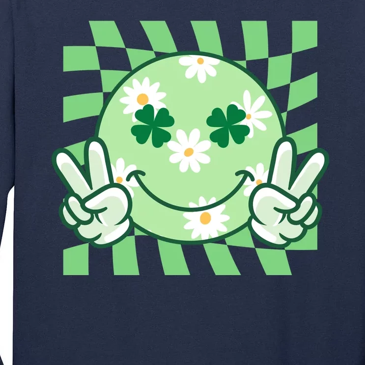 Retro St Patricks Day Smiley Emoji Peace Sign Tall Long Sleeve T-Shirt