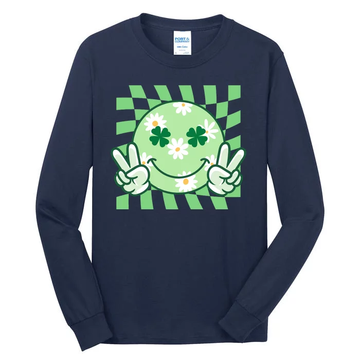 Retro St Patricks Day Smiley Emoji Peace Sign Tall Long Sleeve T-Shirt