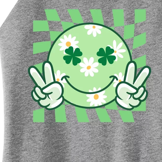 Retro St Patricks Day Smiley Emoji Peace Sign Women’s Perfect Tri Rocker Tank