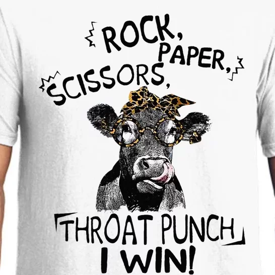 Rock Scissors Paper Throat Punch I Win Funny Cow Heifer Pajama Set