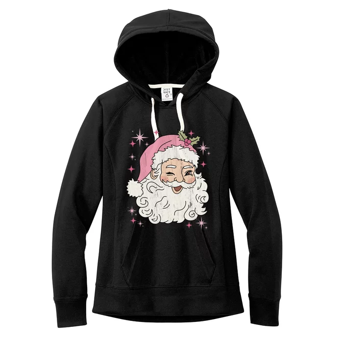 Retro Santa Pastel Christmas Vintage Pink Santa Claus Face Gift Women's Fleece Hoodie