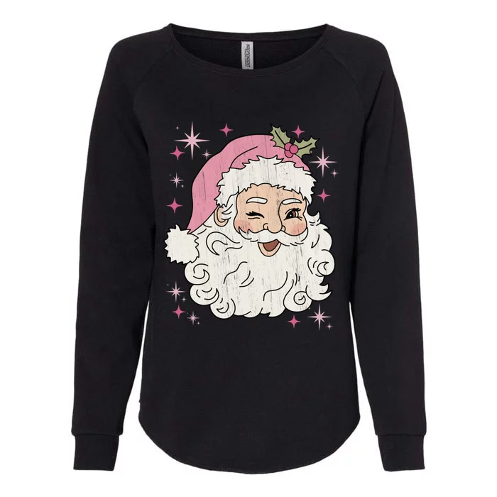 Retro Santa Pastel Christmas Vintage Pink Santa Claus Face Gift Womens California Wash Sweatshirt