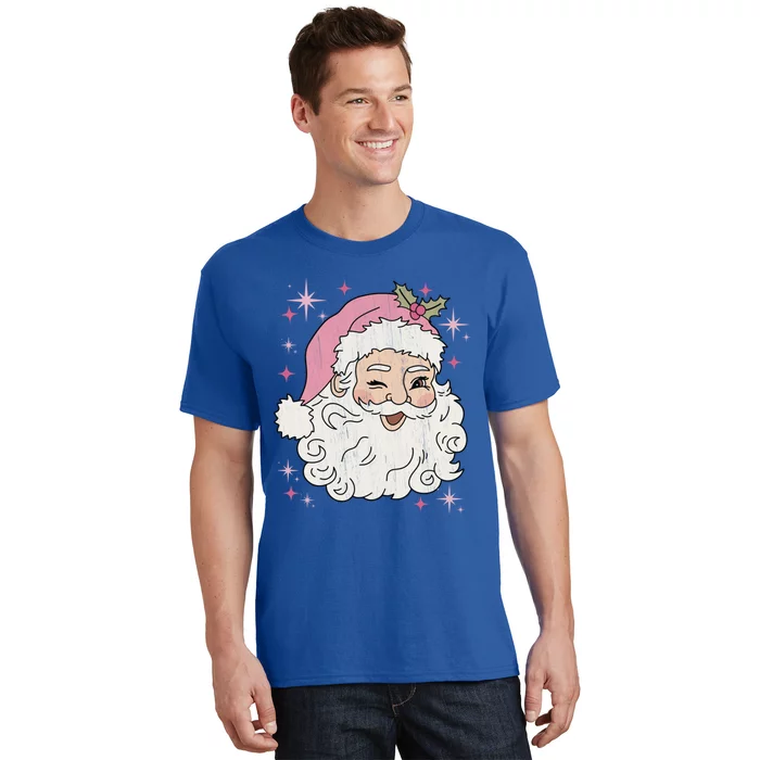 Retro Santa Pastel Christmas Vintage Pink Santa Claus Face Gift T-Shirt