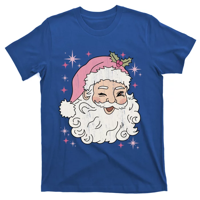 Retro Santa Pastel Christmas Vintage Pink Santa Claus Face Gift T-Shirt