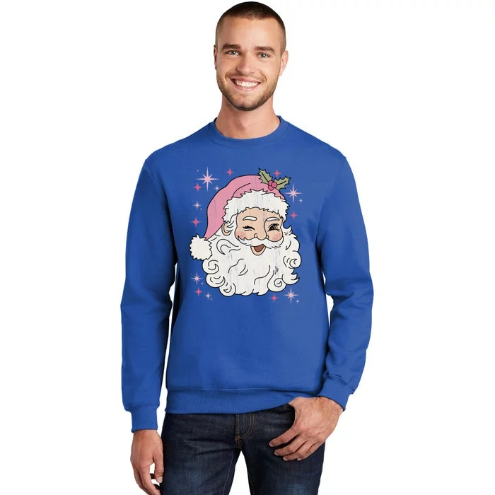 Retro Santa Pastel Christmas Vintage Pink Santa Claus Face Gift Tall Sweatshirt