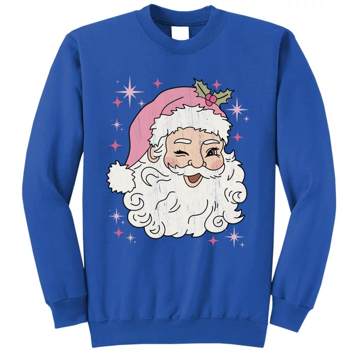 Retro Santa Pastel Christmas Vintage Pink Santa Claus Face Gift Tall Sweatshirt