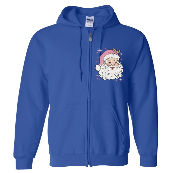 Retro Santa Pastel Christmas Vintage Pink Santa Claus Face Gift Full Zip Hoodie