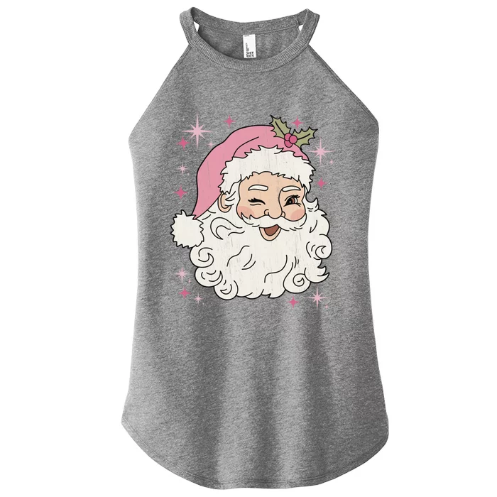 Retro Santa Pastel Christmas Vintage Pink Santa Claus Face Gift Women’s Perfect Tri Rocker Tank