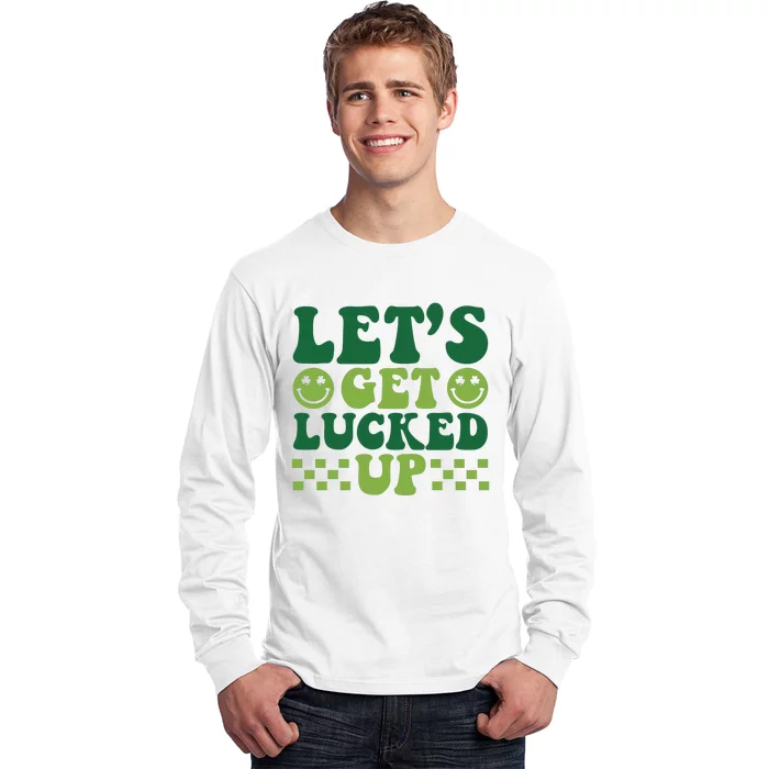 Retro St Patty's Day Lets Get Lucked Up Irish Shamrock St Patricks Day Long Sleeve Shirt