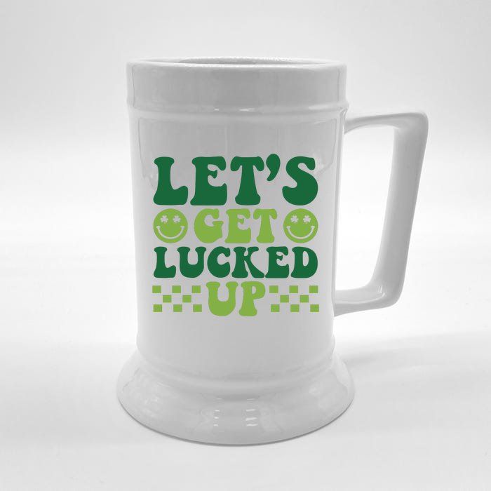 Retro St Patty's Day Lets Get Lucked Up Irish Shamrock St Patricks Day Front & Back Beer Stein