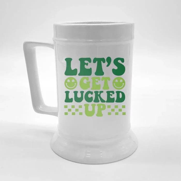 Retro St Patty's Day Lets Get Lucked Up Irish Shamrock St Patricks Day Front & Back Beer Stein