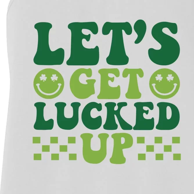 Retro St Patty's Day Lets Get Lucked Up Irish Shamrock St Patricks Day Women's Racerback Tank