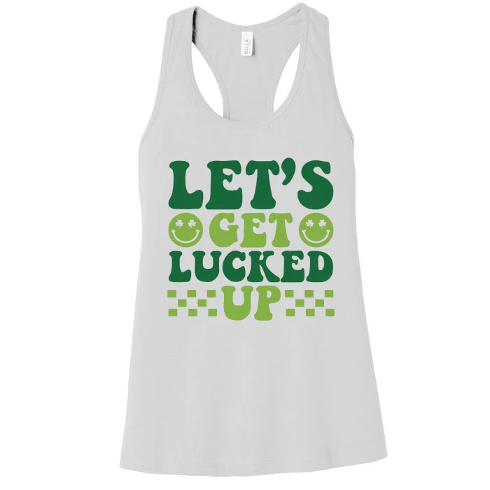 Retro St Patty's Day Lets Get Lucked Up Irish Shamrock St Patricks Day Women's Racerback Tank