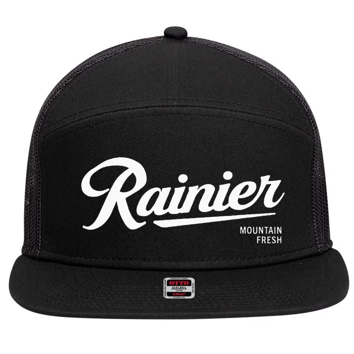 Rainier Style Pale Logo 7 Panel Mesh Trucker Snapback Hat