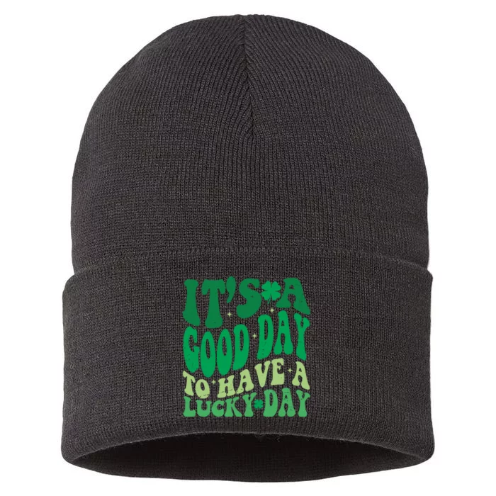 Retro St Patricks Day Irish Its A Good Day To Have A Lucky Day Sustainable Knit Beanie