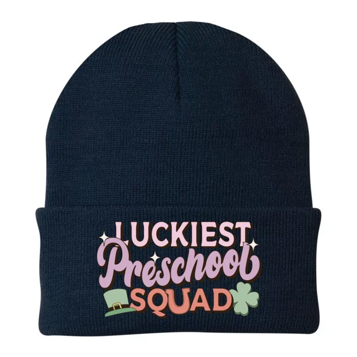 Retro St Patricks Day Teacher Gift Luckiest Preschool Squad Knit Cap Winter Beanie