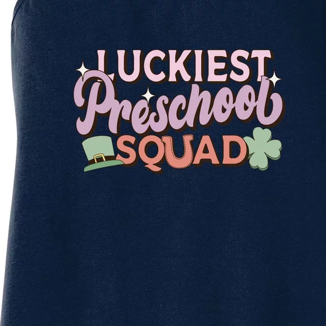 Retro St Patricks Day Teacher Gift Luckiest Preschool Squad Women's Racerback Tank