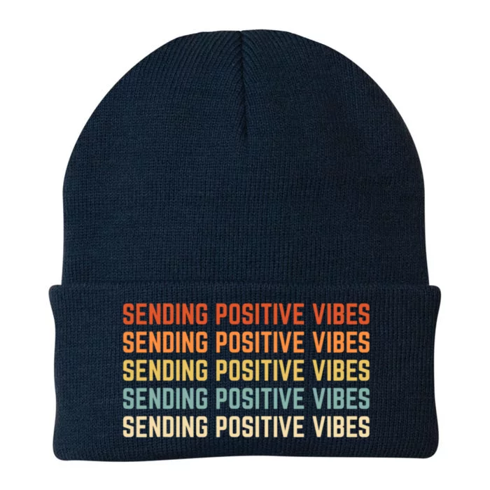 Retro Sending Positive Vibes Saying Knit Cap Winter Beanie