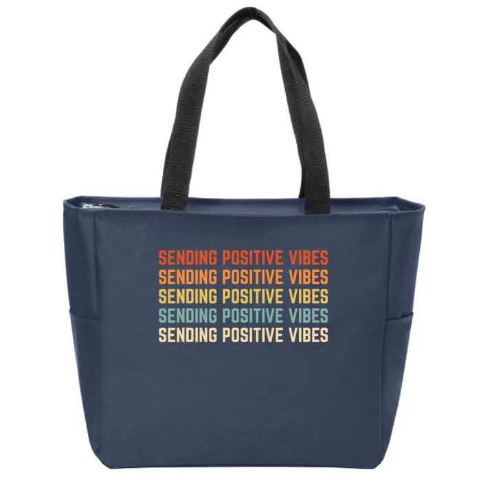 Retro Sending Positive Vibes Saying Zip Tote Bag