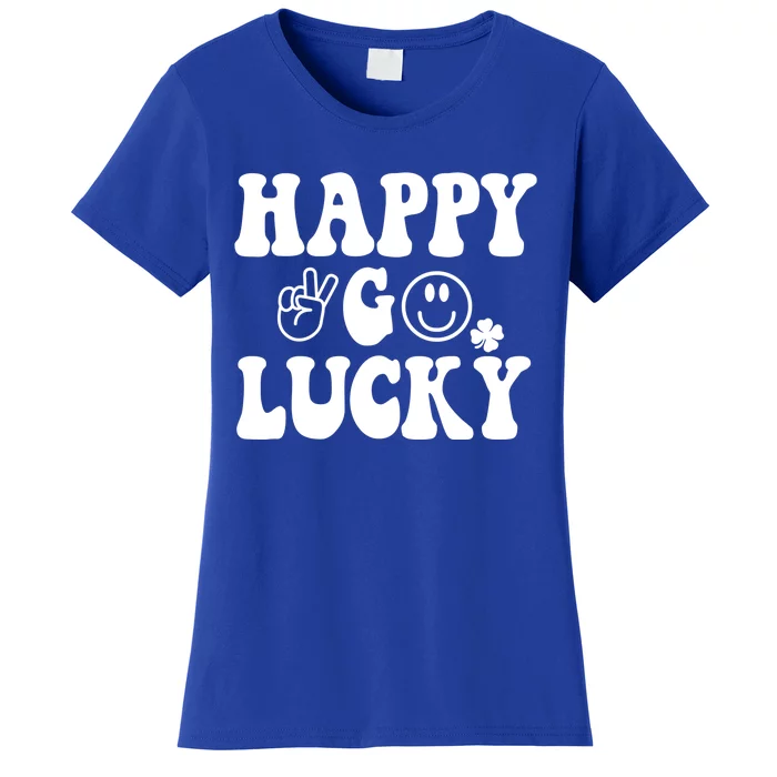 Retro St Patrick's Day Happy Go Lucky Shamrock Irish Clover Gift Women's T-Shirt