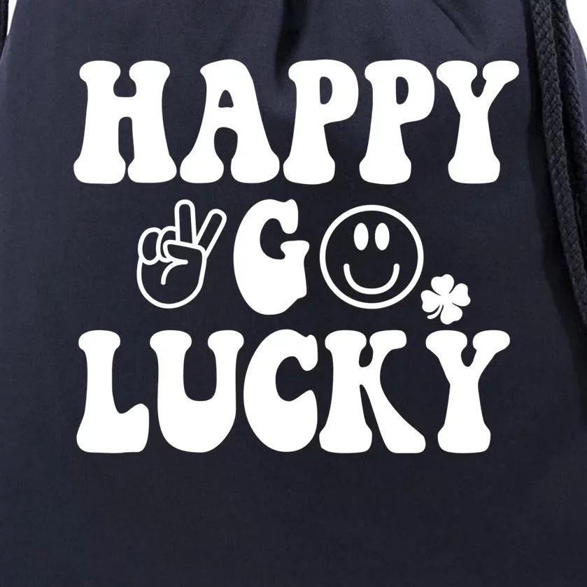 Retro St Patrick's Day Happy Go Lucky Shamrock Irish Clover Gift Drawstring Bag