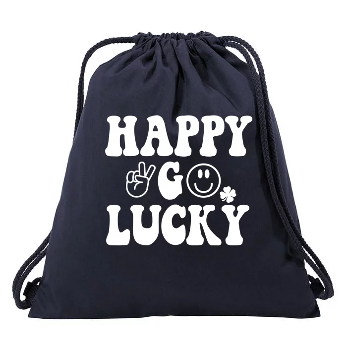 Retro St Patrick's Day Happy Go Lucky Shamrock Irish Clover Gift Drawstring Bag