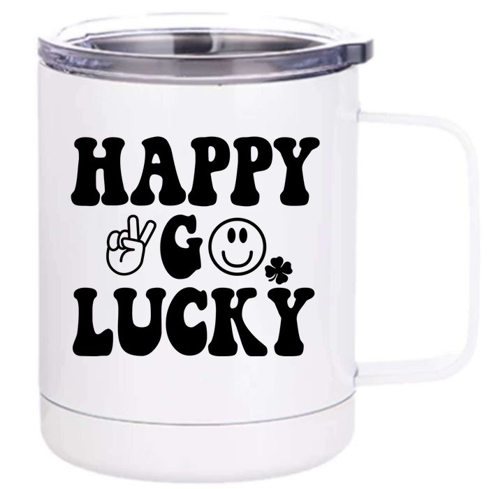 Retro St Patrick's Day Happy Go Lucky Shamrock Irish Clover Gift Front & Back 12oz Stainless Steel Tumbler Cup