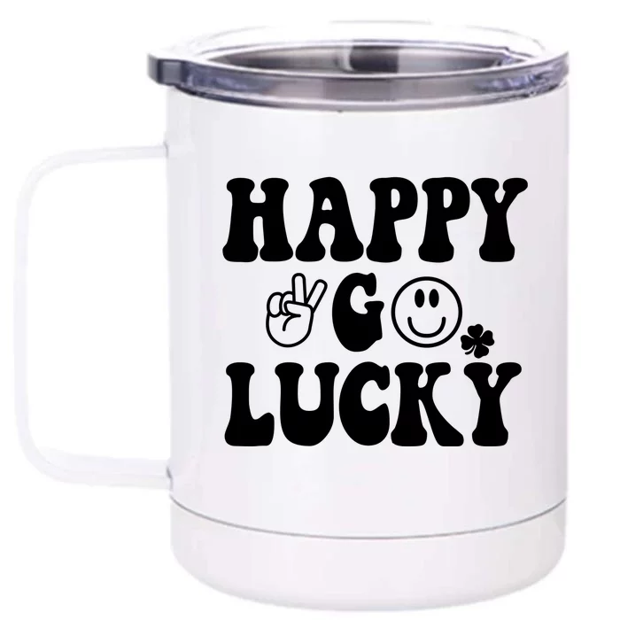 Retro St Patrick's Day Happy Go Lucky Shamrock Irish Clover Gift Front & Back 12oz Stainless Steel Tumbler Cup