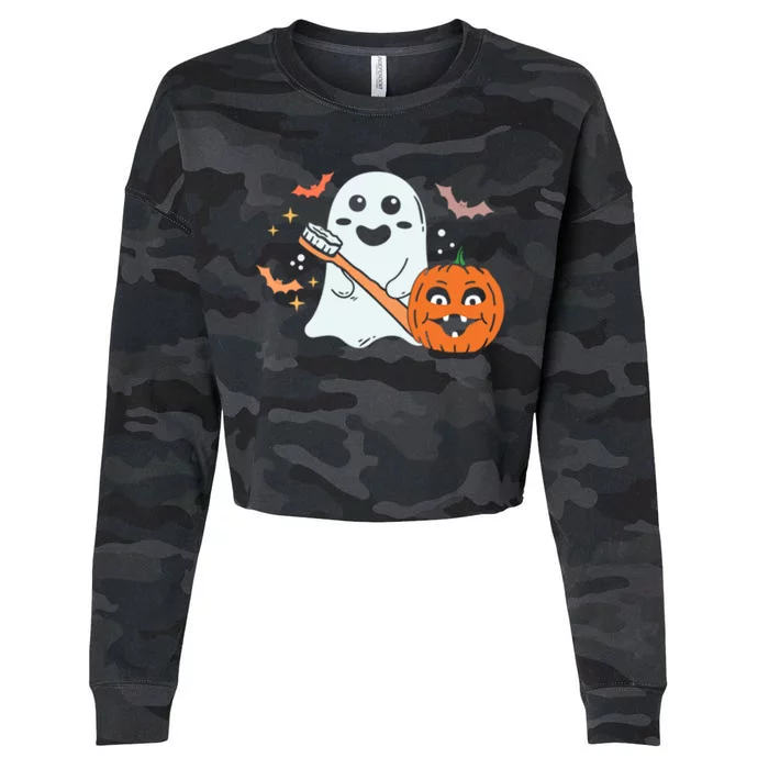 Retro Spooky Pediatric Dentist Dental Assistance Halloween Meaningful Gift Cropped Pullover Crew