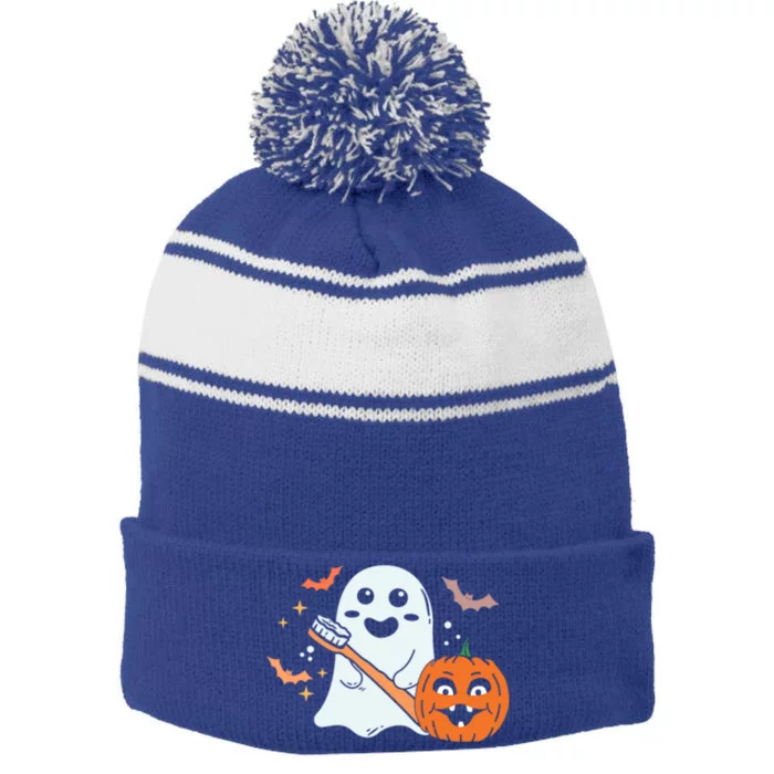 Retro Spooky Pediatric Dentist Dental Assistance Halloween Meaningful Gift Stripe Pom Pom Beanie