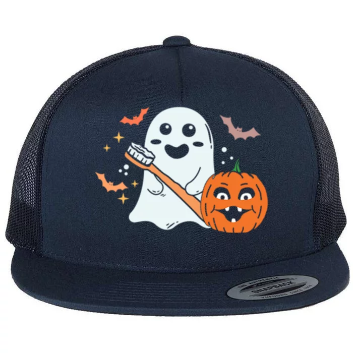 Retro Spooky Pediatric Dentist Dental Assistance Halloween Meaningful Gift Flat Bill Trucker Hat