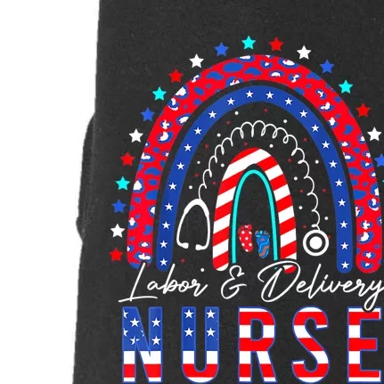 Rainbow Stethoscope Patriotic Labor Delivery Nurse 4th July Doggie 3-End Fleece Hoodie