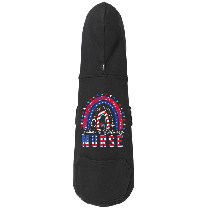 Rainbow Stethoscope Patriotic Labor Delivery Nurse 4th July Doggie 3-End Fleece Hoodie