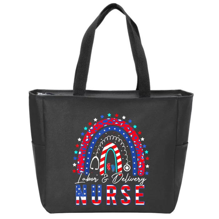 Rainbow Stethoscope Patriotic Labor Delivery Nurse 4th July Zip Tote Bag