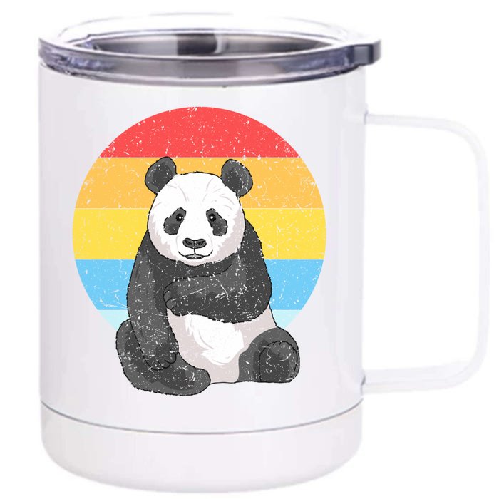 Retro Sunset Panda Gift Kawaii Vintage Panda Gift Front & Back 12oz Stainless Steel Tumbler Cup