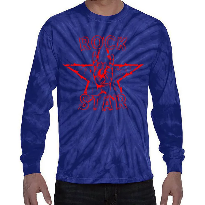 Rock Star Rock On Sign Band Hand Horns Tie-Dye Long Sleeve Shirt