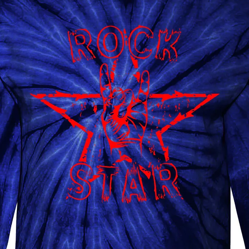 Rock Star Rock On Sign Band Hand Horns Tie-Dye Long Sleeve Shirt