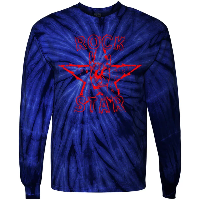 Rock Star Rock On Sign Band Hand Horns Tie-Dye Long Sleeve Shirt