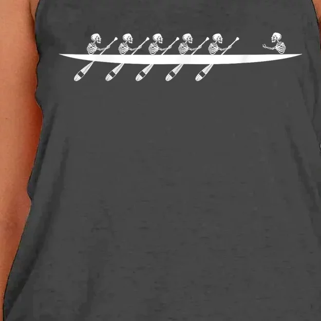 Rowing Skeleton Row Boats Paddle Coxswain Halloween Women's Knotted Racerback Tank