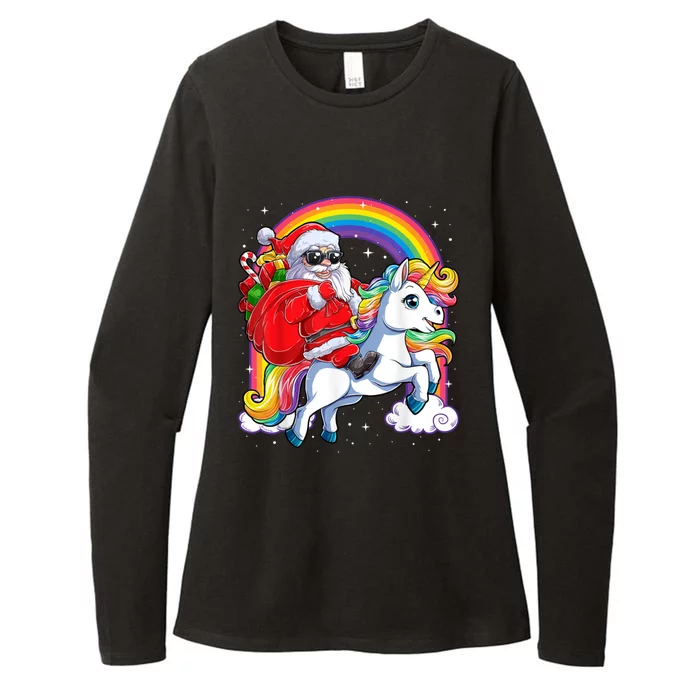 Retro Santa Riding Unicorn Christmas Rainbow Gift Womens CVC Long Sleeve Shirt