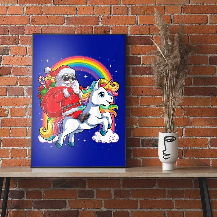 Retro Santa Riding Unicorn Christmas Rainbow Gift Poster