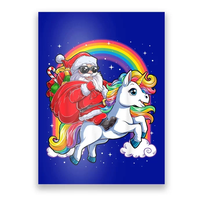 Retro Santa Riding Unicorn Christmas Rainbow Gift Poster