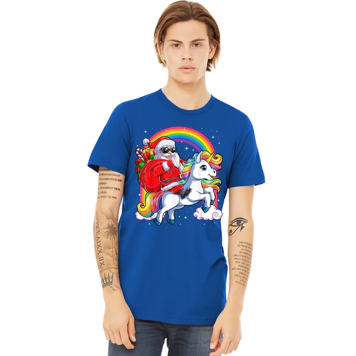 Retro Santa Riding Unicorn Christmas Rainbow Gift Premium T-Shirt