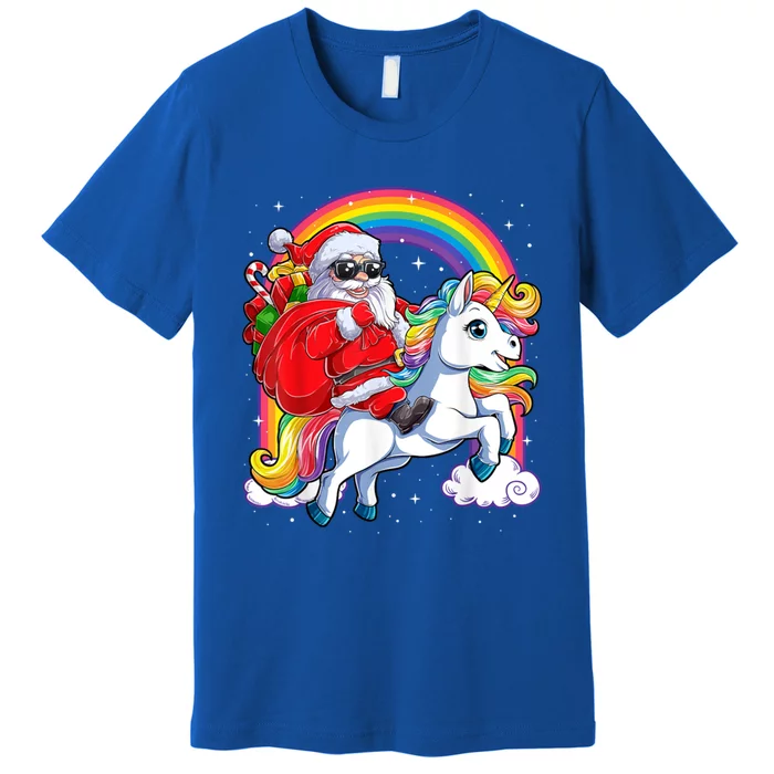 Retro Santa Riding Unicorn Christmas Rainbow Gift Premium T-Shirt