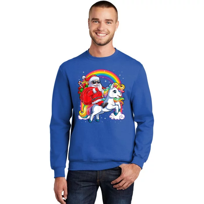 Retro Santa Riding Unicorn Christmas Rainbow Gift Tall Sweatshirt