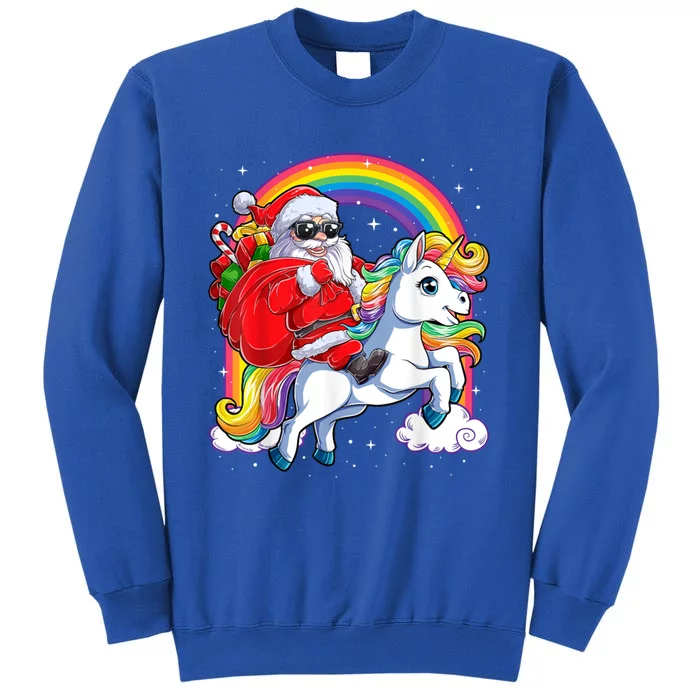 Retro Santa Riding Unicorn Christmas Rainbow Gift Tall Sweatshirt