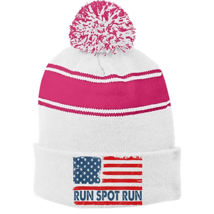 Run Spot Run Donald Trump Debate Quote 2024 Kamala Stripe Pom Pom Beanie