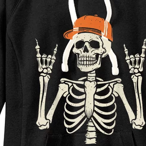 Rocker Skeleton Rock On Hand Halloween Skeleton Women's Fleece Hoodie