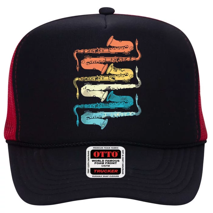 Retro Saxophone High Crown Mesh Trucker Hat