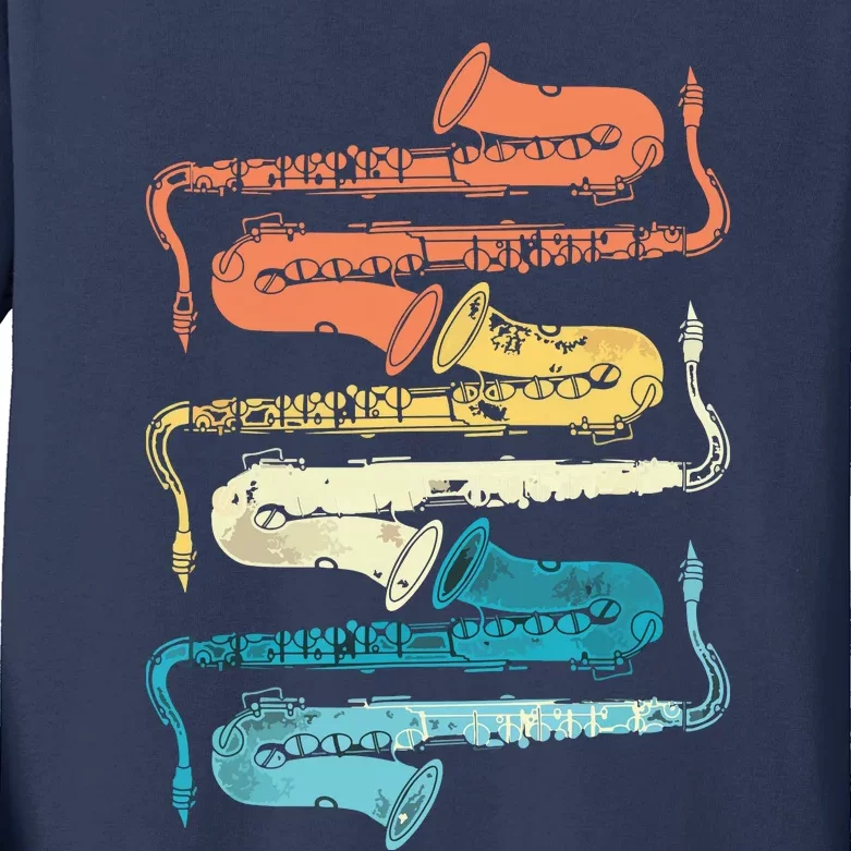 Retro Saxophone Kids Long Sleeve Shirt